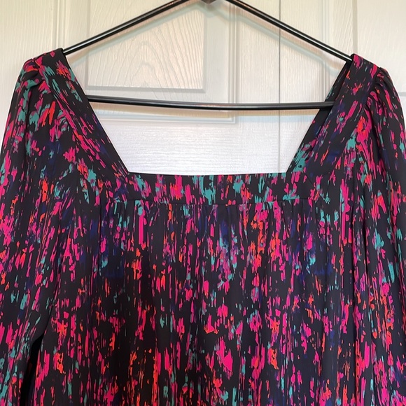 Women’s M Allison Joy Black/pink Long Sleeve Blouse elastic cuffs/waist square - Picture 1 of 11